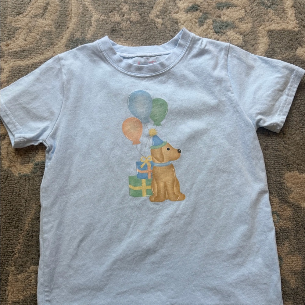 Light Blue Kids T-Shirt with Dog and Balloons
